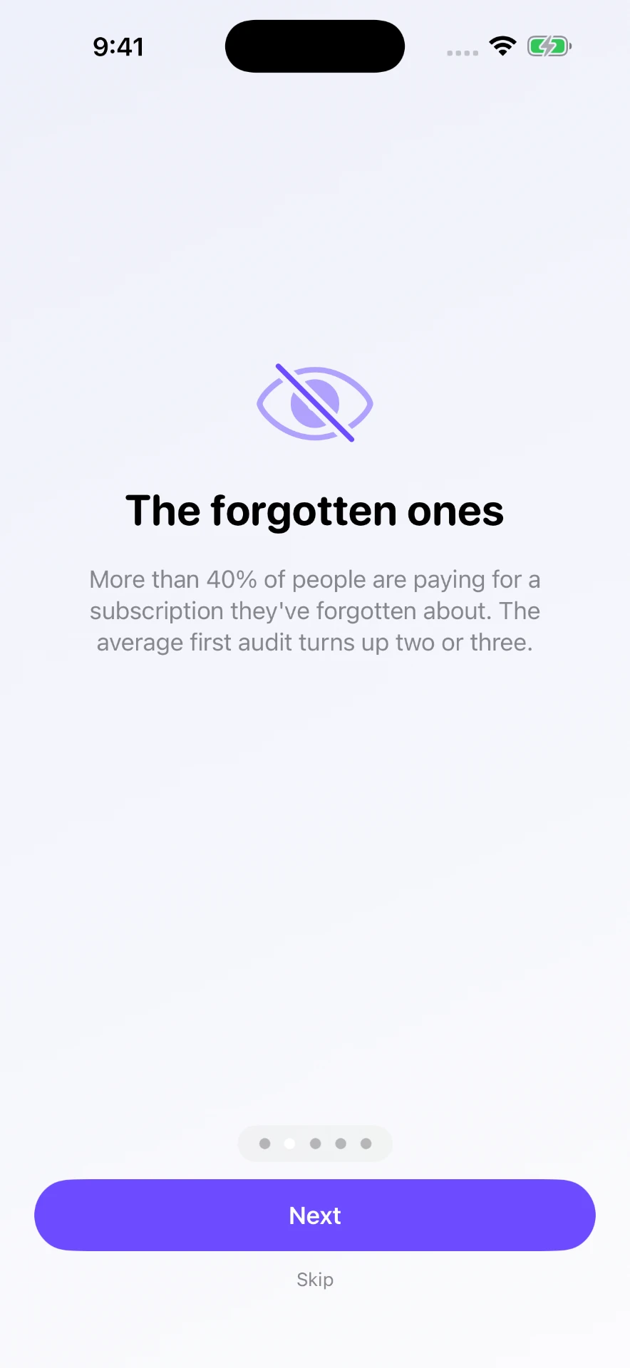 SubSlot onboarding screen: The forgotten ones
